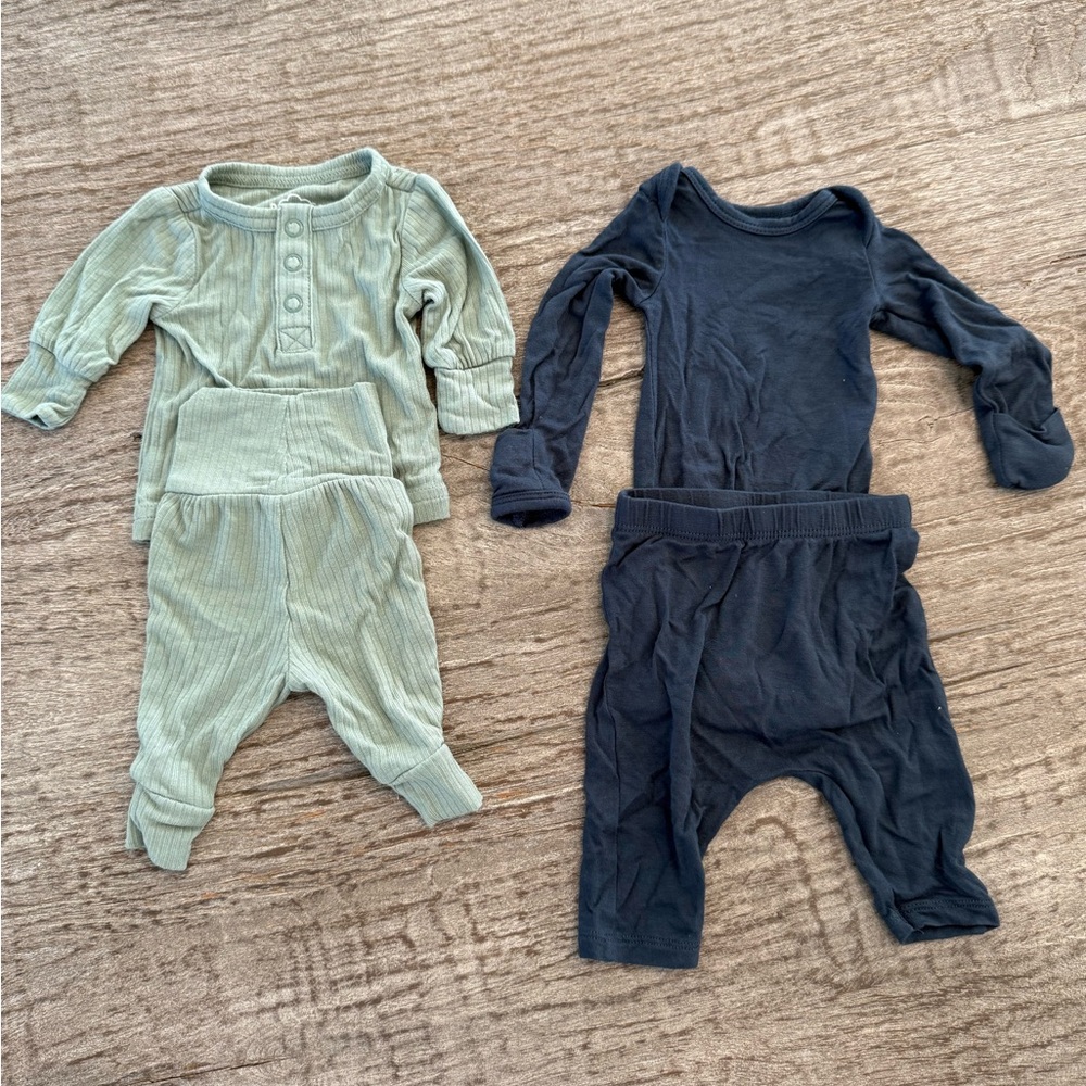 Carters set of 2 preemie two piece outfits green navy blue